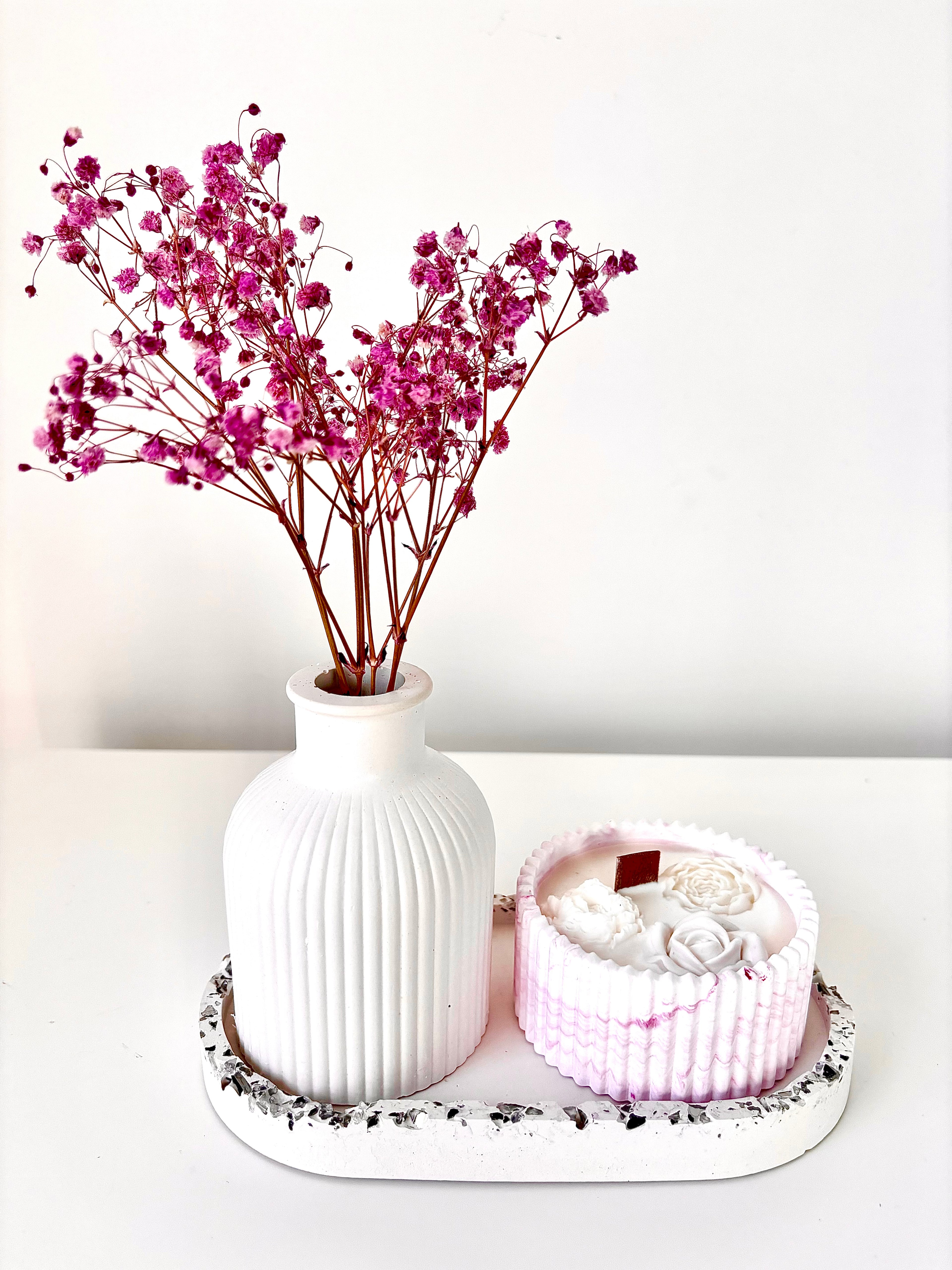 “Pinky Bloom” Mažas Rankų Darbo Žvakės ir Vazelės Rinkinys