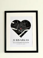 Įrėmintas širdies formos Jurbarko žemėlapis