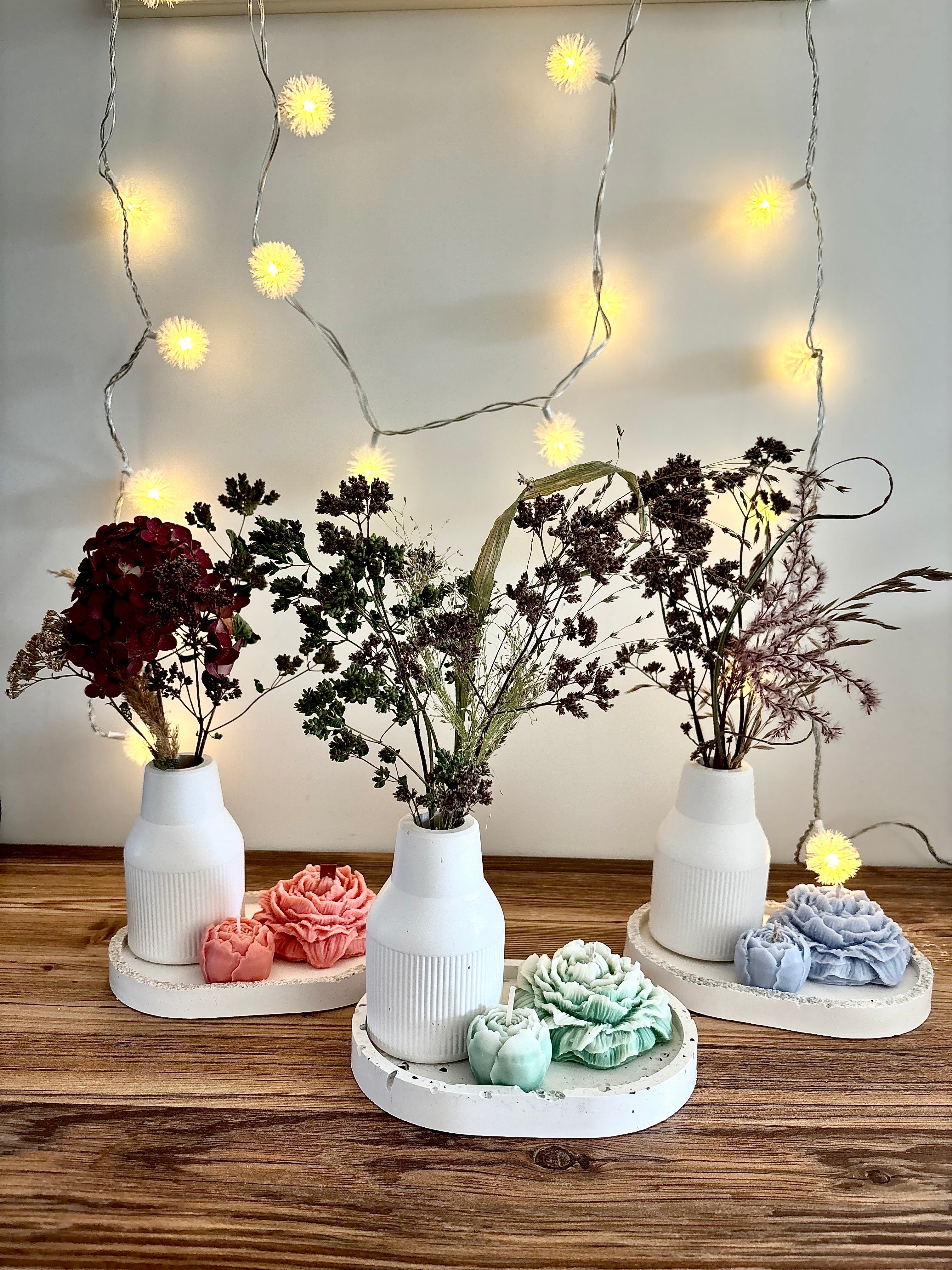 "Neatsiejama viena kitos dalis" rankų darbo žvakių ir vazelės rinkinys