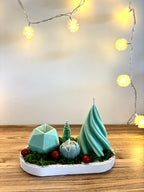 "Miško pasaka" Kalėdinis rankų darbo žvakių su padėkliuku rinkinys