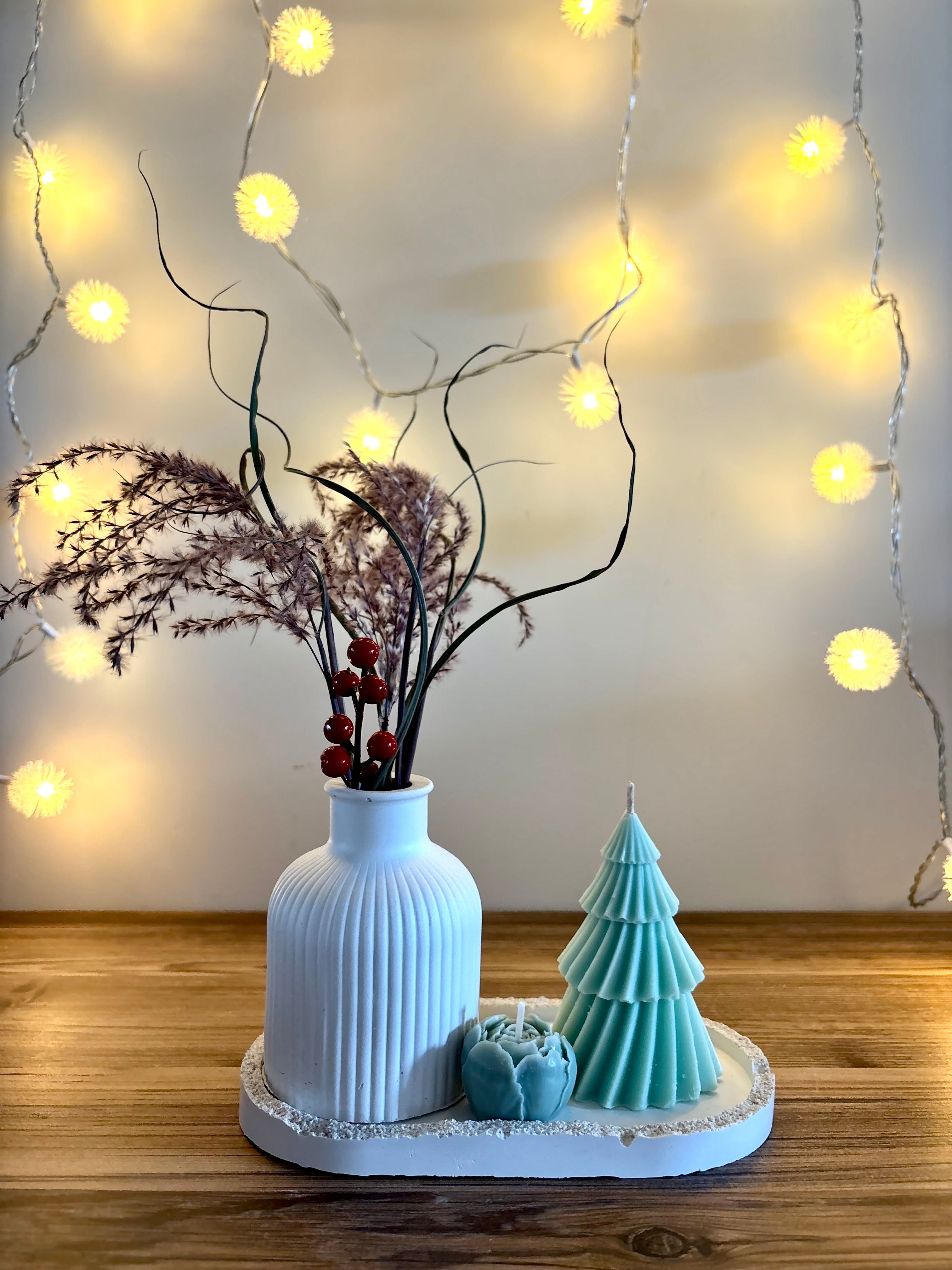 "Vėjuotos Šventės" Kalėdinis rankų darbo žvakių ir vazelės rinkinys